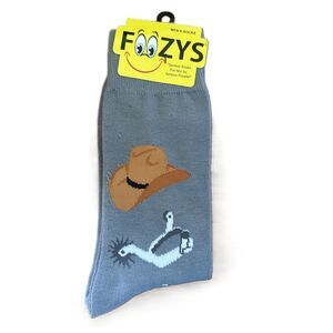NWT Foozys Grey Novelty Cowboy Hat Lasso Pattern Crew Socks Men One Size